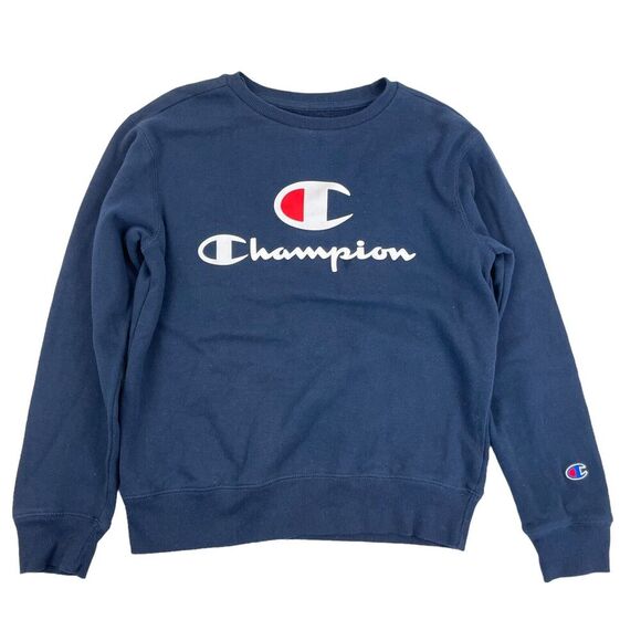 Champion Unisex Sz M Blue Sweatshirt Pullover Crew Neck Script Logo Long Sleeve - Picture 1 of 7
